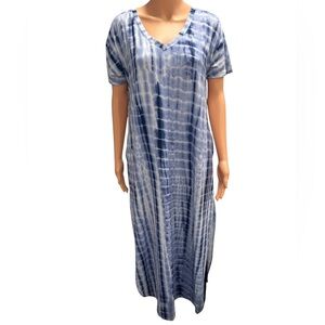 HUSKARY Tie Dye Short Sleeve V-Neck Maxi Dress Comfy Casual Large